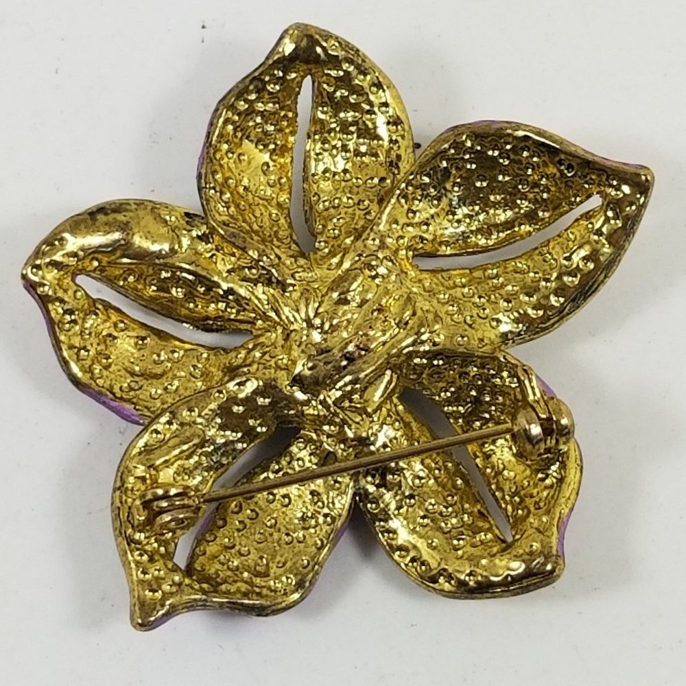 Vintage Enamel gold tone with purple stones broach - Picture 8 of 8